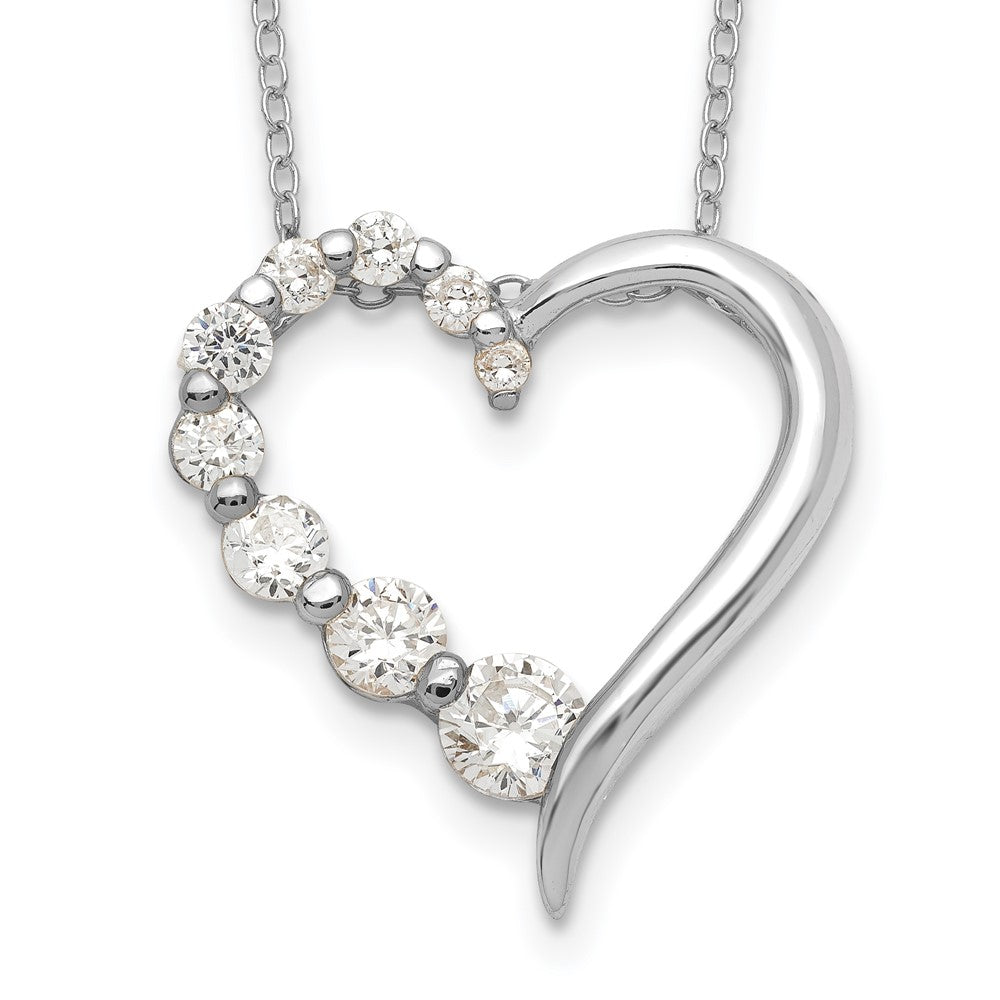 Sterling Silver Rhod-pltd Polished Open Heart CZ Journey 18in Necklace 18 Inches