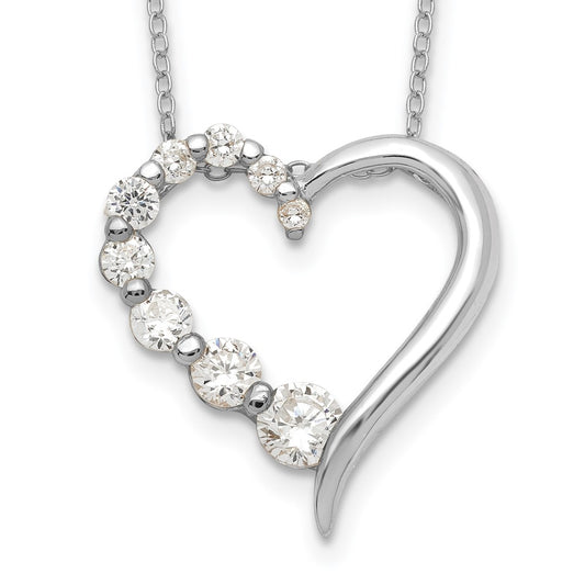 Sterling Silver Rhod-pltd Polished Open Heart CZ Journey 18in Necklace 18 Inches