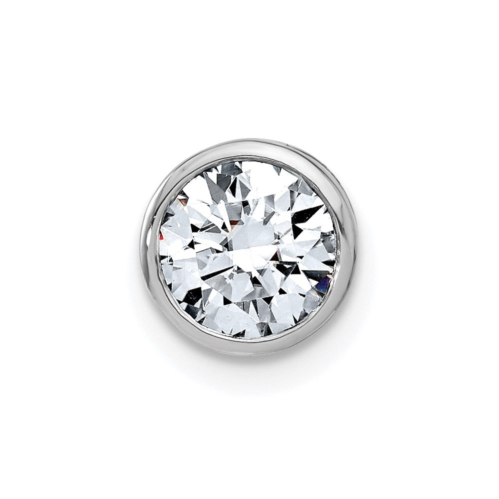 14k White Gold Round Bezel G H I True Light Moissanite Chain Slide