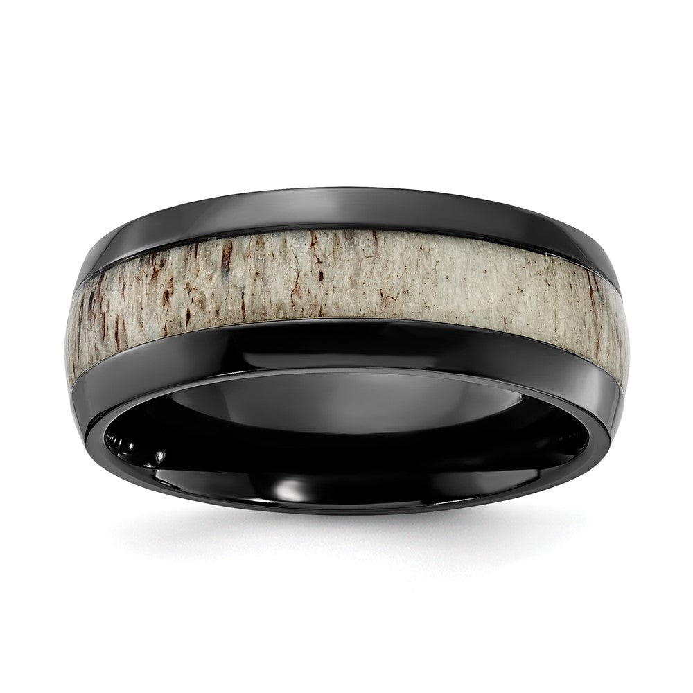 Black Zirconium Polished with White Antler Inlay 8.00mm Band Size - 9.5