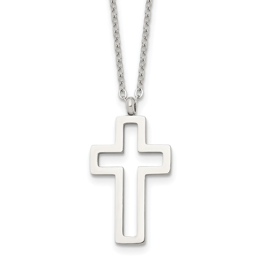 Stainless Steel Polished Cut-out Cross 17.5in Necklace