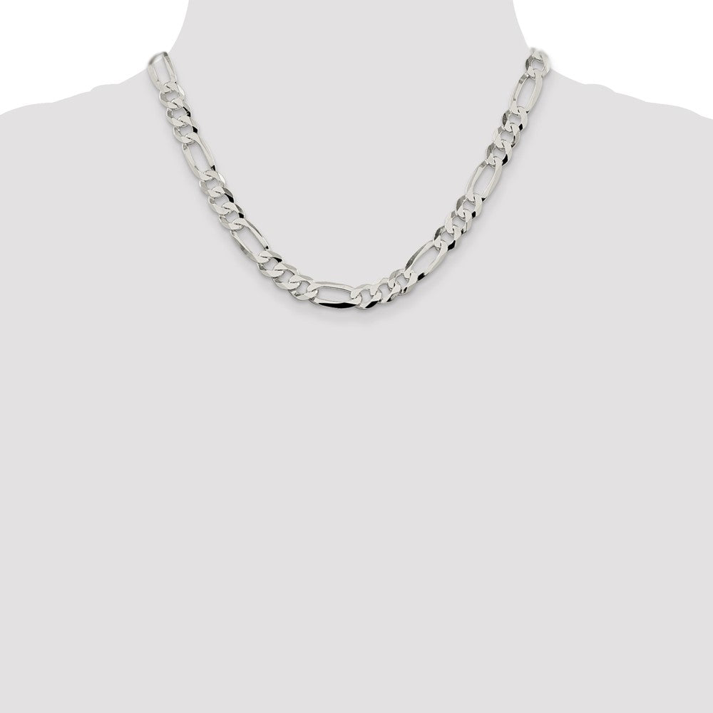 Sterling Silver 8.5mm Lightweight Flat Figaro Chain 18 Inches