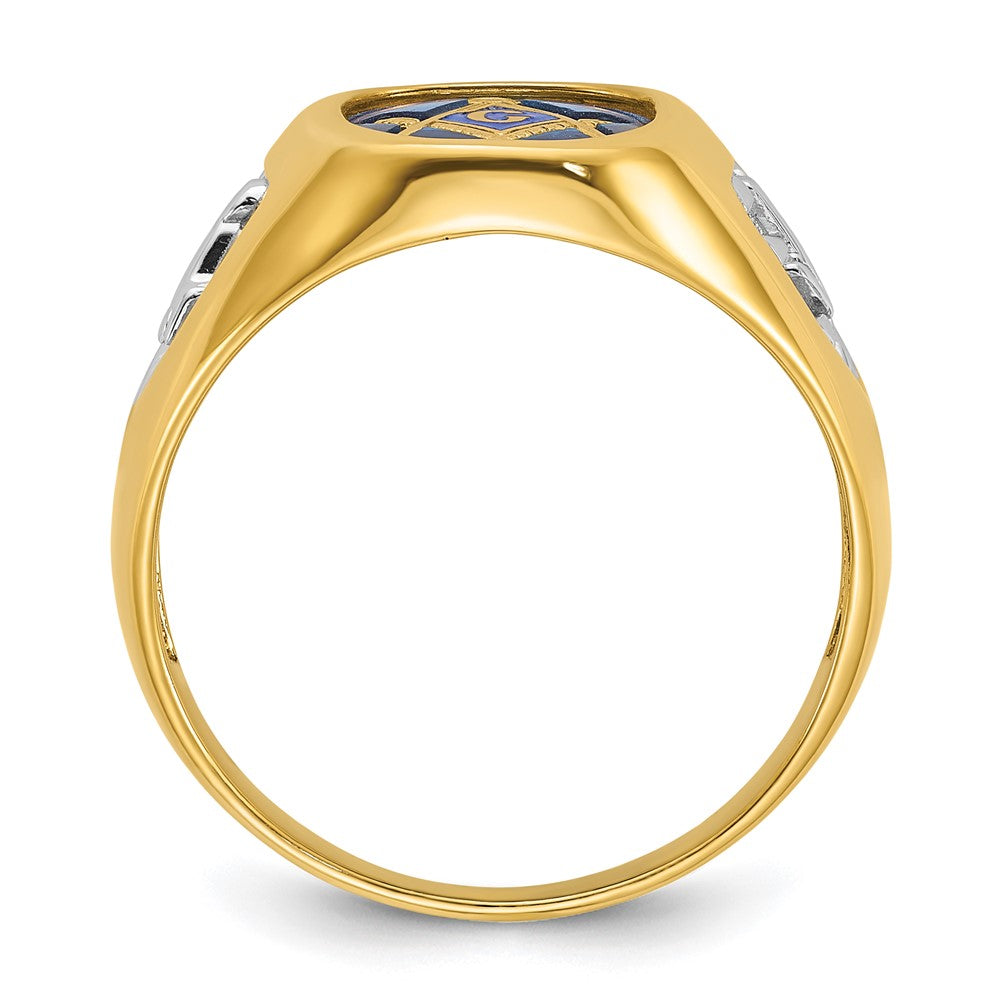 IBGoodman 14k with White Rhodium Men's Polished and Textured with Lab Created Sapphire Blue Lodge Master Masonic Ring Size 10