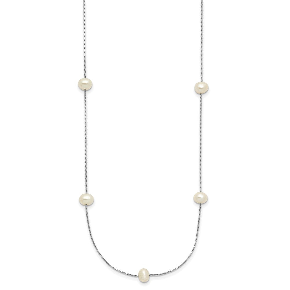 10K White Gold 5-6mm White Round Freshwater Cultured Pearl 9-station 18 inch Necklace