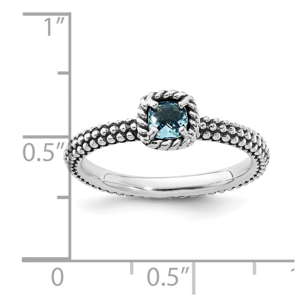 Sterling Silver Stackable Expressions Checker-cut Blue Topaz Antiqued Ring Size -10