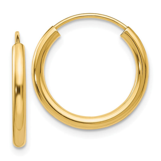 10k Polished Round Endless 2mm Hoop Earrings