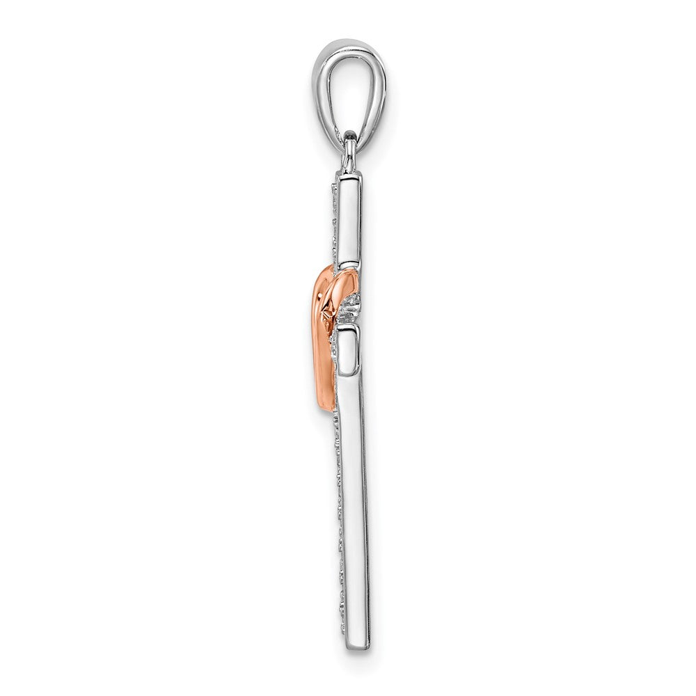 10k Two-tone Polished Diamond Heart Cross Pendant