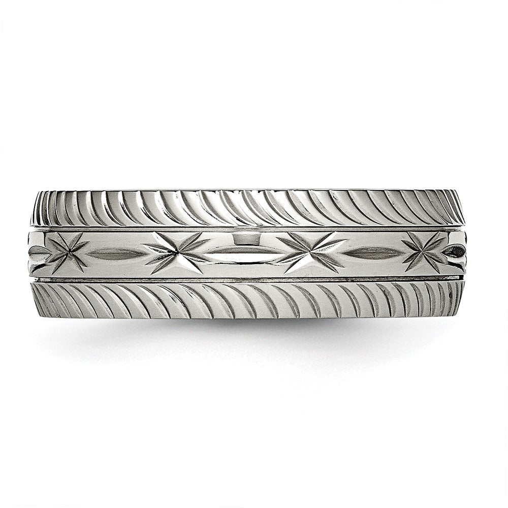 Stainless Steel Polished Diamond Cut 7mm Band Size - 11