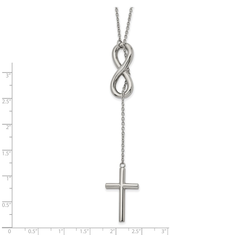 Stainless Steel Polished Cross/Infinity Adjust. to 25in Slipon Necklace