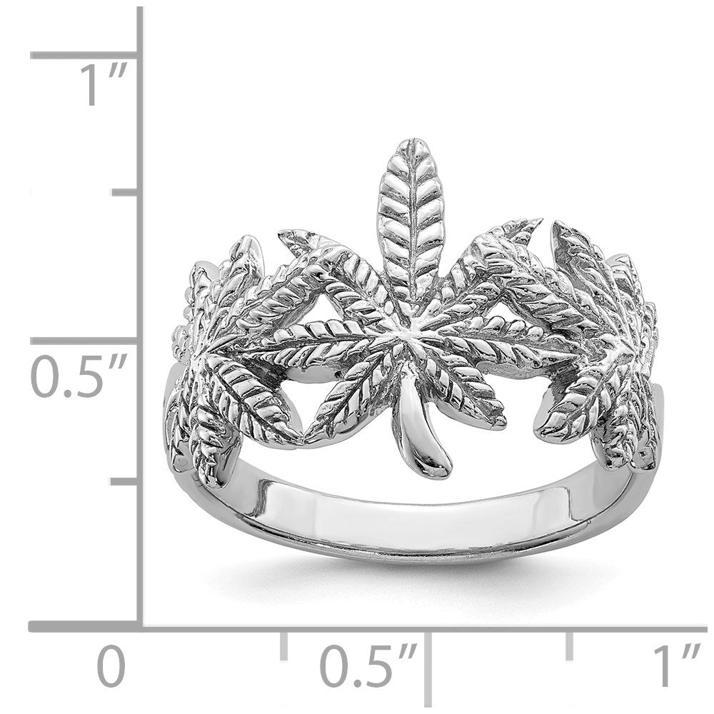 Sterling Silver Rhodium-plated Polished Leaf Ring