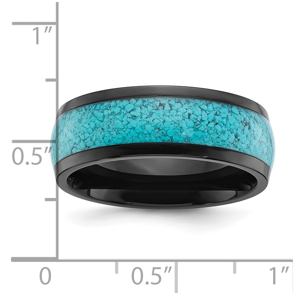 Chisel Stainless Steel Polished Black IP-plated with Imitation Turquoise Inlay 8mm Band Size - 8