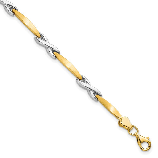 10k Two-tone Polished and Brushed Bracelet 7.5  inches