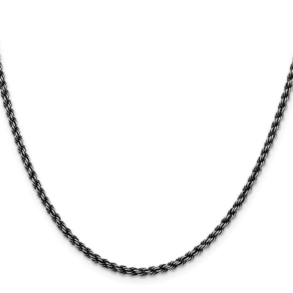 Sterling Silver Ruthenium-plated 2.9mm Rope Chain 30 Inches