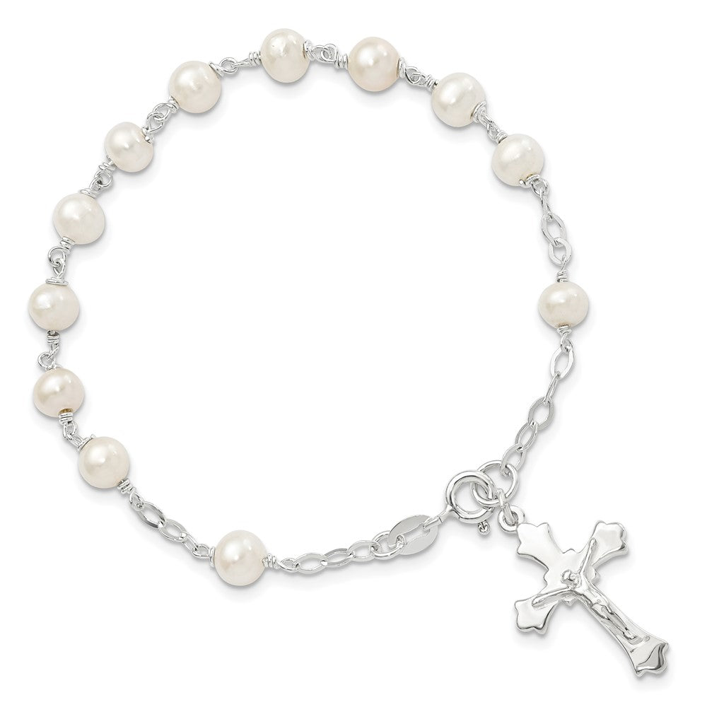 Sterling Silver and FW Cultured Pearl Rosary 7.5 inch Bracelet 7.5 inches