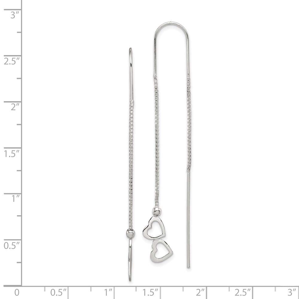 Sterling Silver Polished Double Heart Threader Earrings