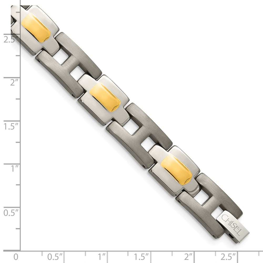 Titanium Brushed and Polished Yellow IP-Plated 9in Bracelet 9 inches