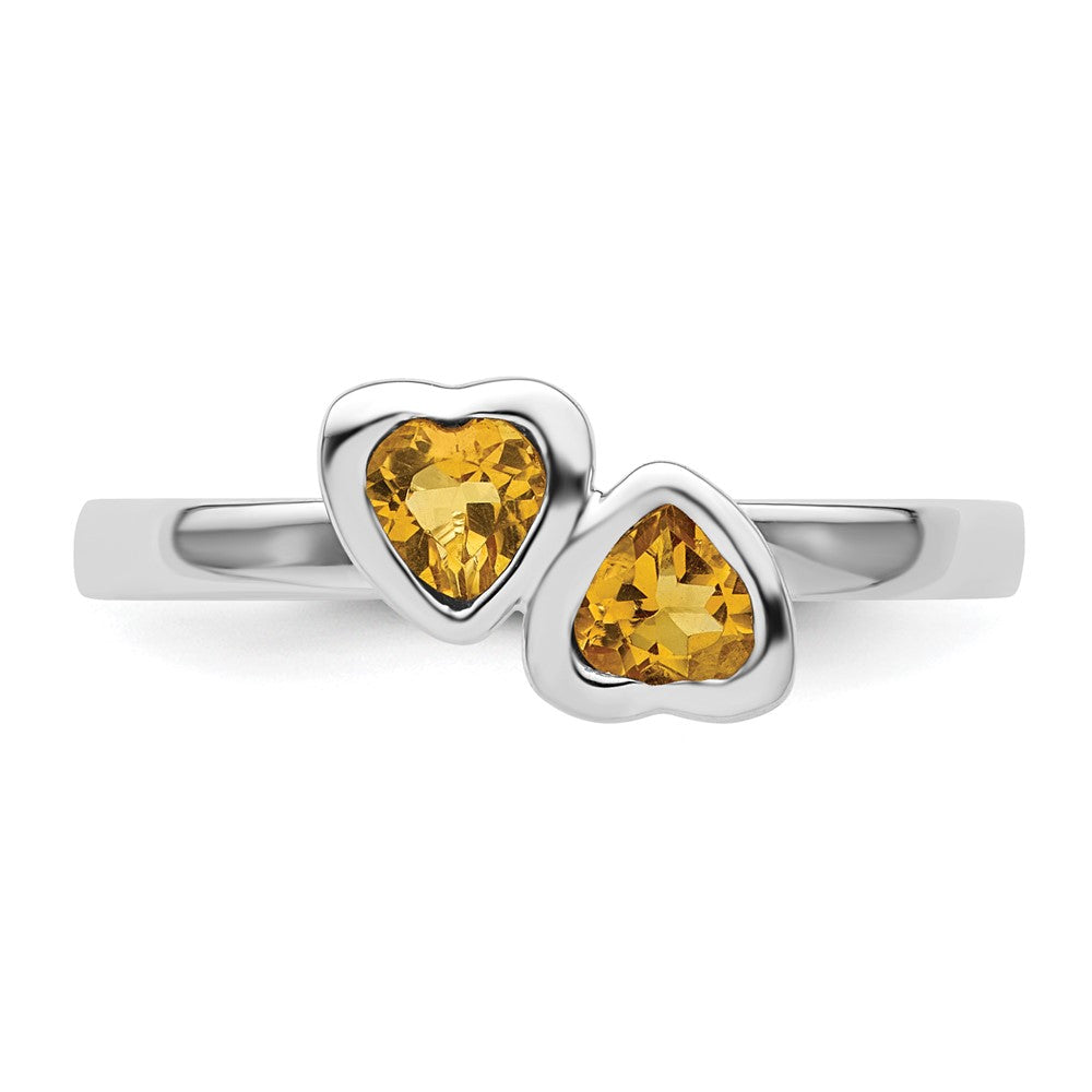 Sterling Silver Stackable Expressions Citrine Double Heart Ring Size -7