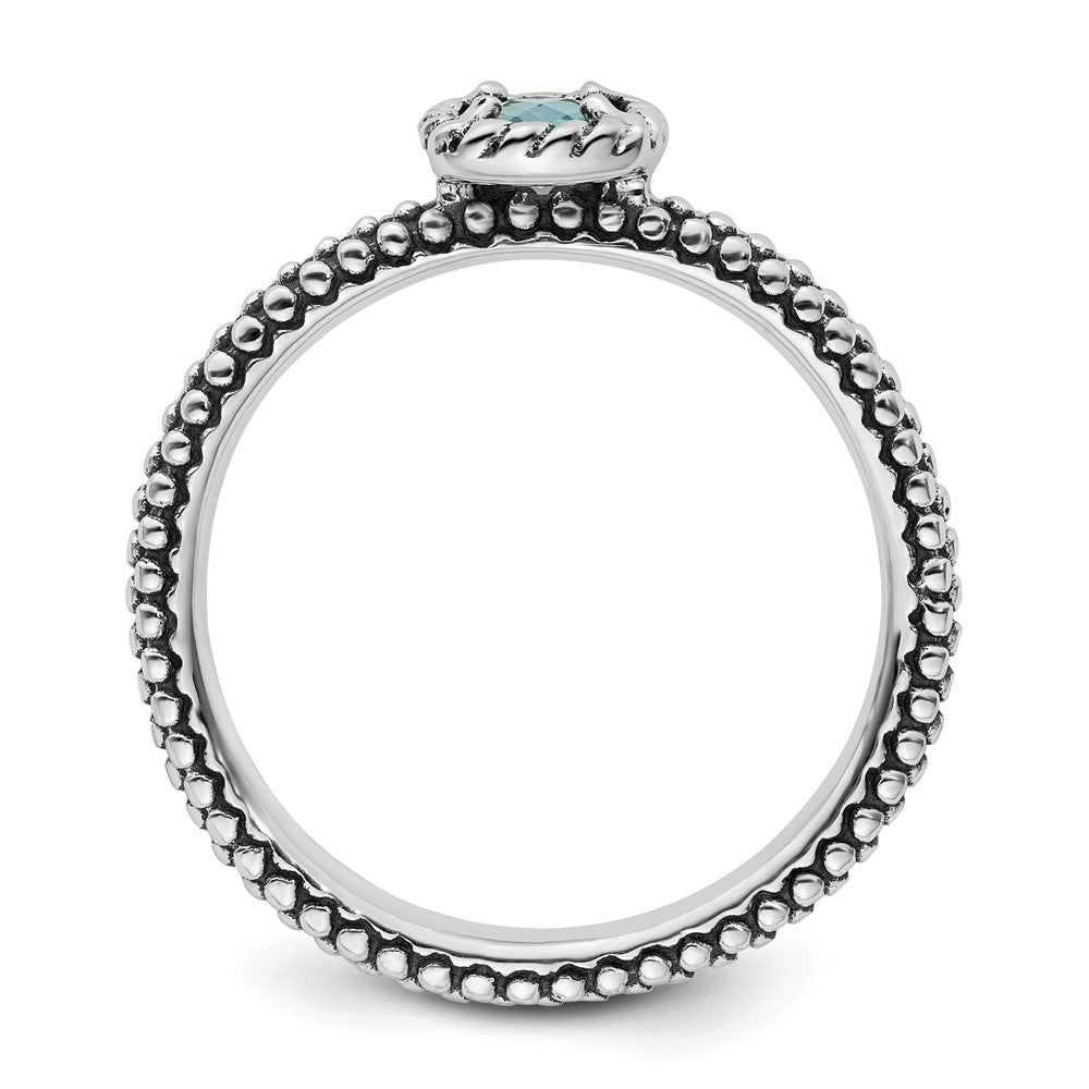 Sterling Silver Stackable Expressions Checker-cut Blue Topaz Antiqued Ring Size -10