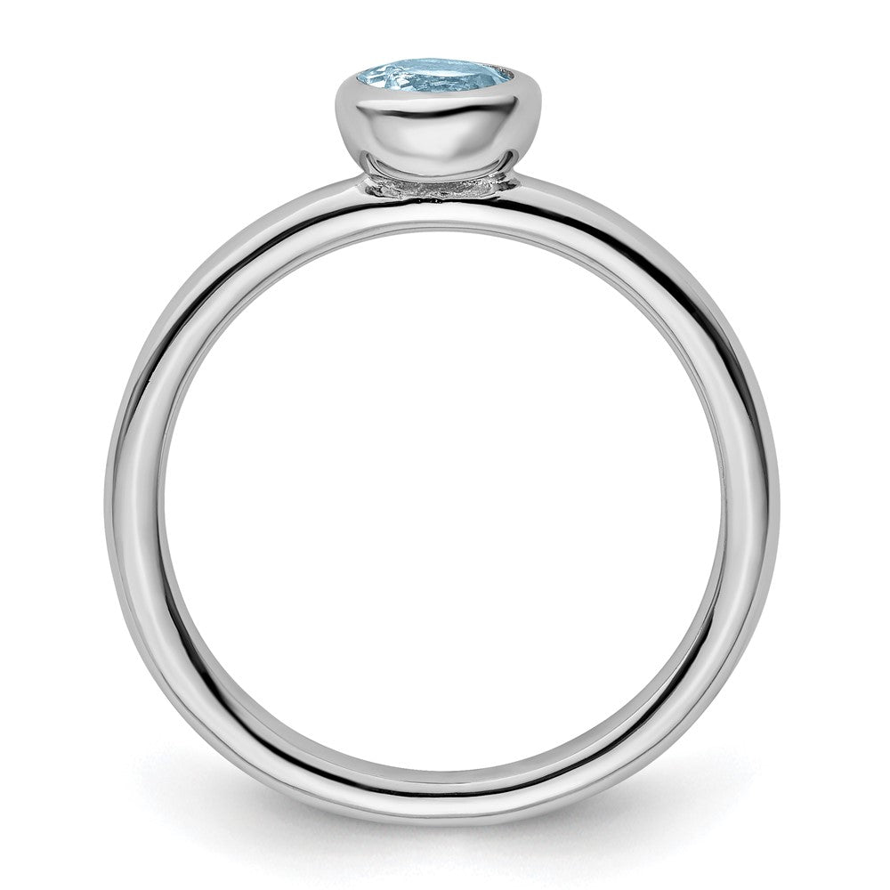 Sterling Silver Stackable Expressions Low 5mm Round Aquamarine Ring Size -7