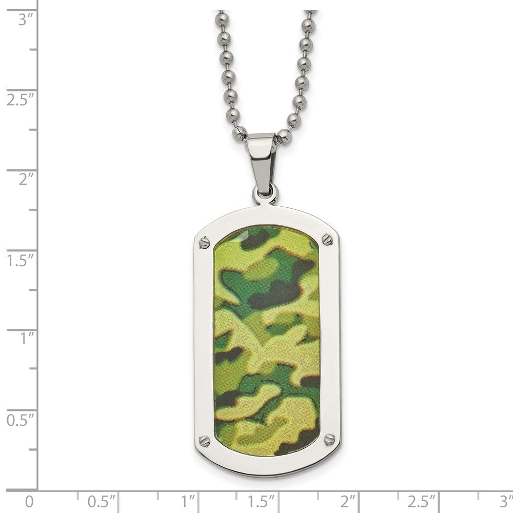 Stainless Steel Polished Camouflage Enameled Dog Tag 24in Necklace