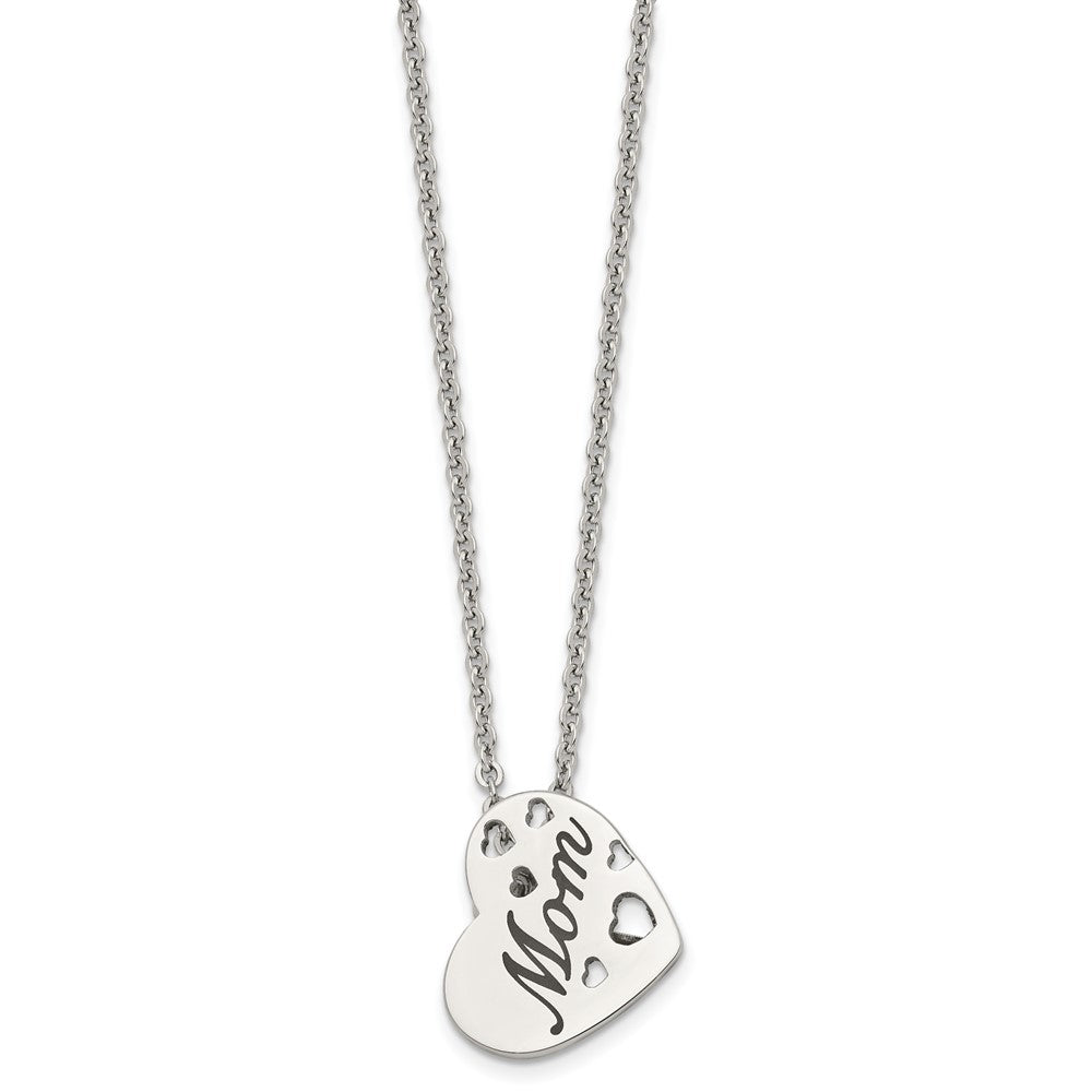 Stainless Steel Polished Enameled Mom Heart 20in Necklace