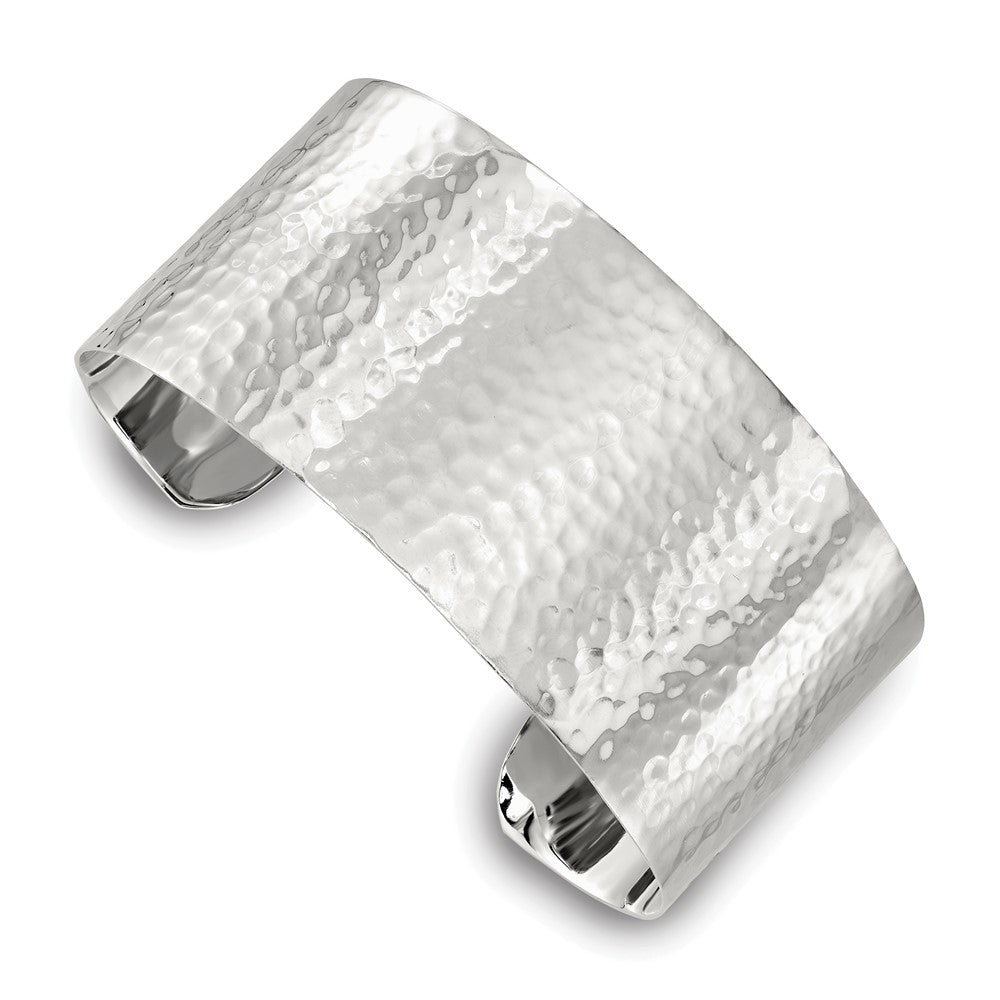 Sterling Silver Polished 30mm Flat Hammered Cuff Bangle