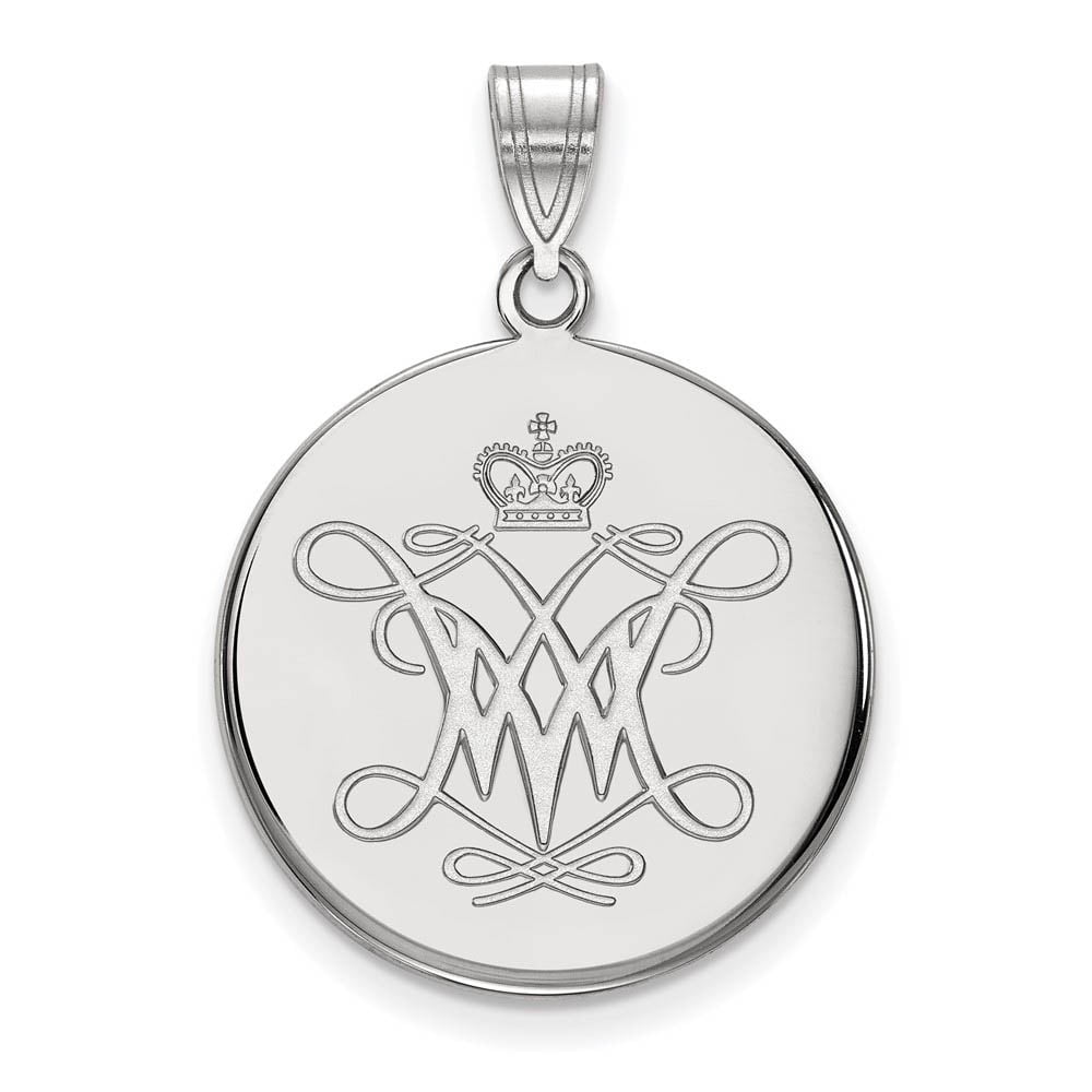 Sterling Silver Official Licensed Collegiate William And Mary Large Disc Pendant