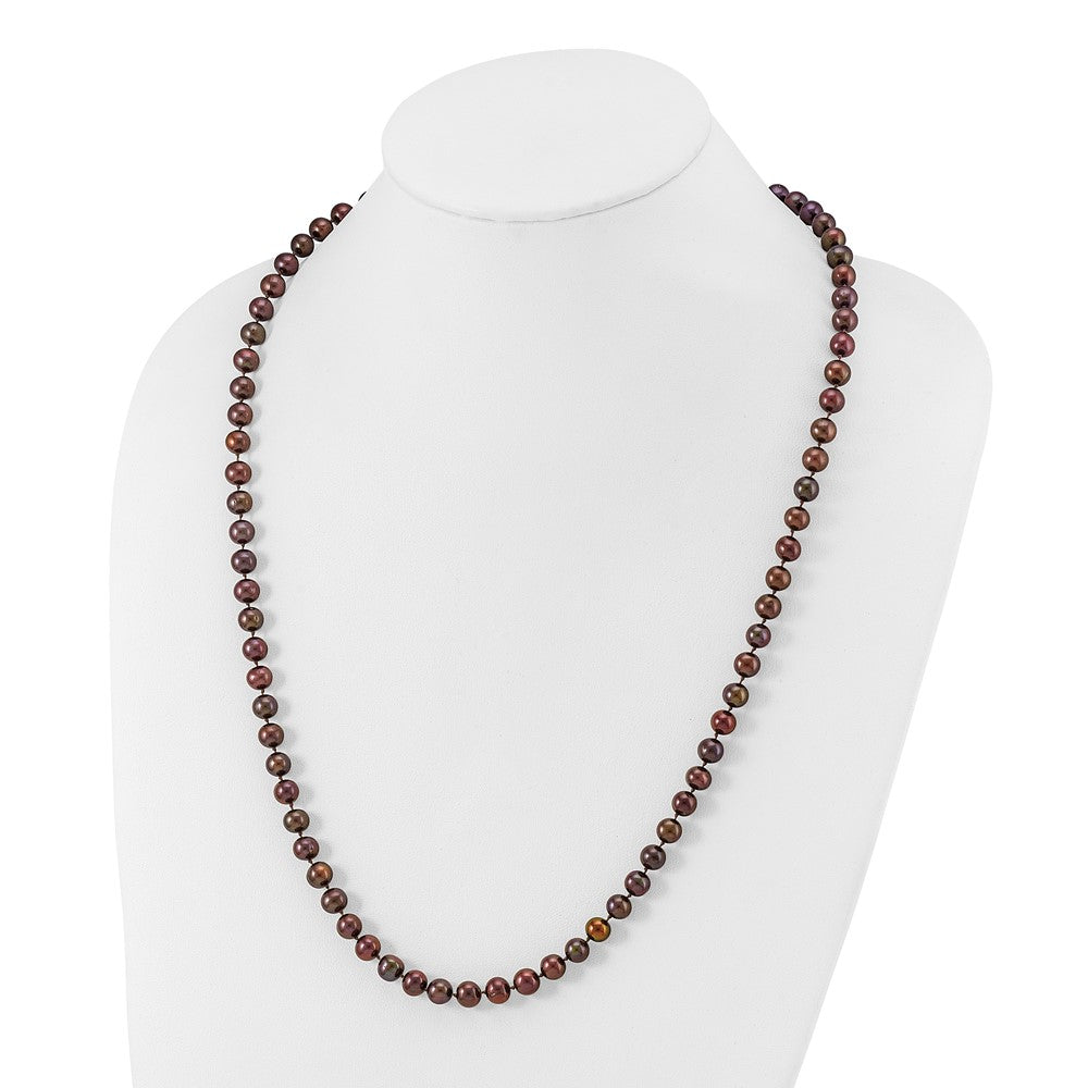 Sterling Silver Rhodium-plated 6-7mm Brown Near-Round Freshwater Cultured Pearl 24 inch Necklace 24 Inches