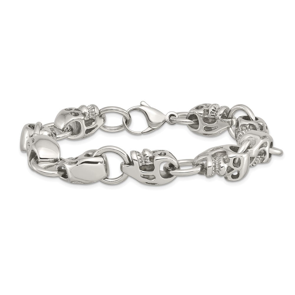 Stainless Steel Polished Skulls 8.75in Bracelet 8.75 inches