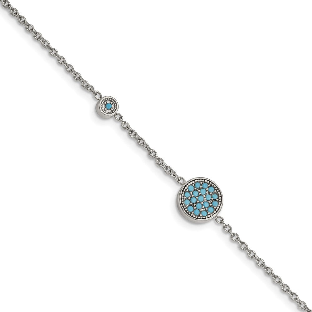 Stainless Steel Polished Reconstructed Turquoise w/1.25in ext. Bracelet 7 inches