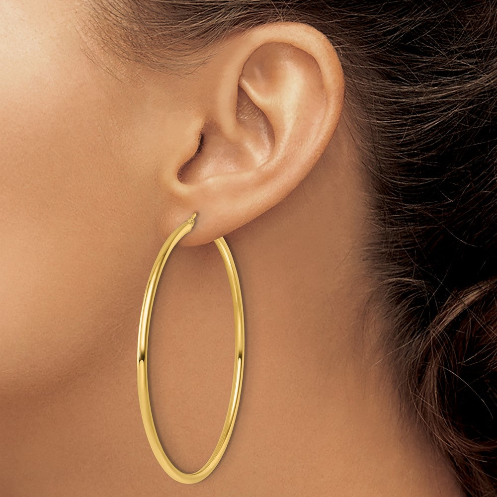 14K Gold Polished 2.5mm Hoop Earrings