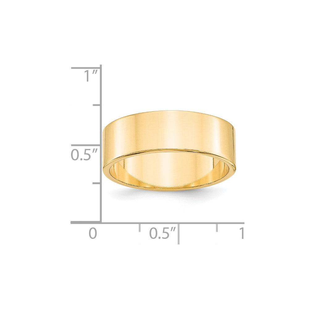 14k Yellow Gold 7mm Lightweight Flat Wedding Band Size 11.5