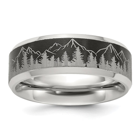 Chisel Stainless Steel Brushed Center with Laser Design Mountains 8mm Band Size - 7