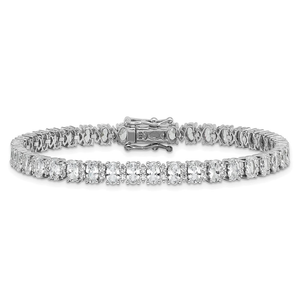 Cheryl M Sterling Silver Rhodium-plated Fancy Oval CZ Bracelet 7.25 inches