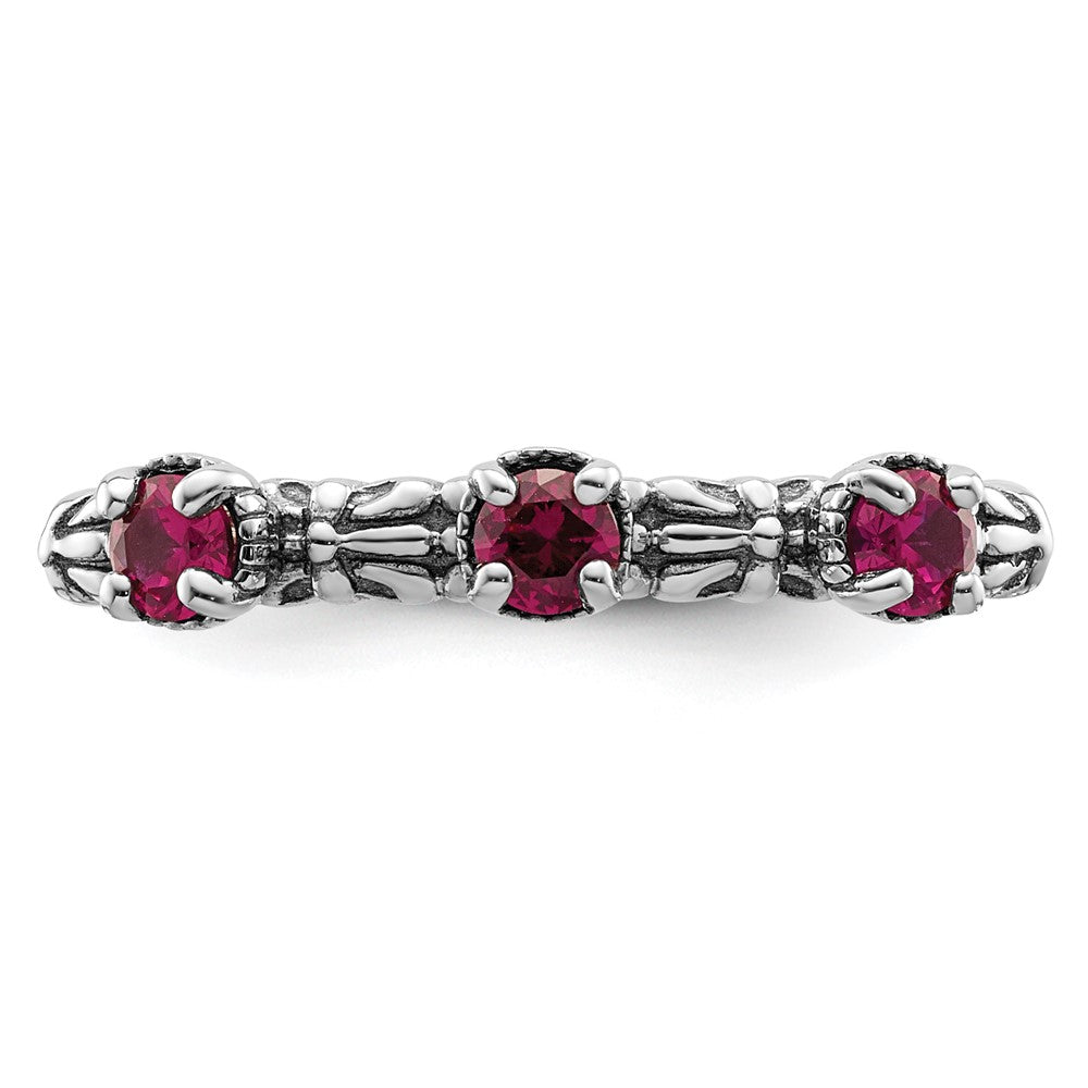 Sterling Silver Stackable Expressions Created Ruby Three Stone Ring Size -5