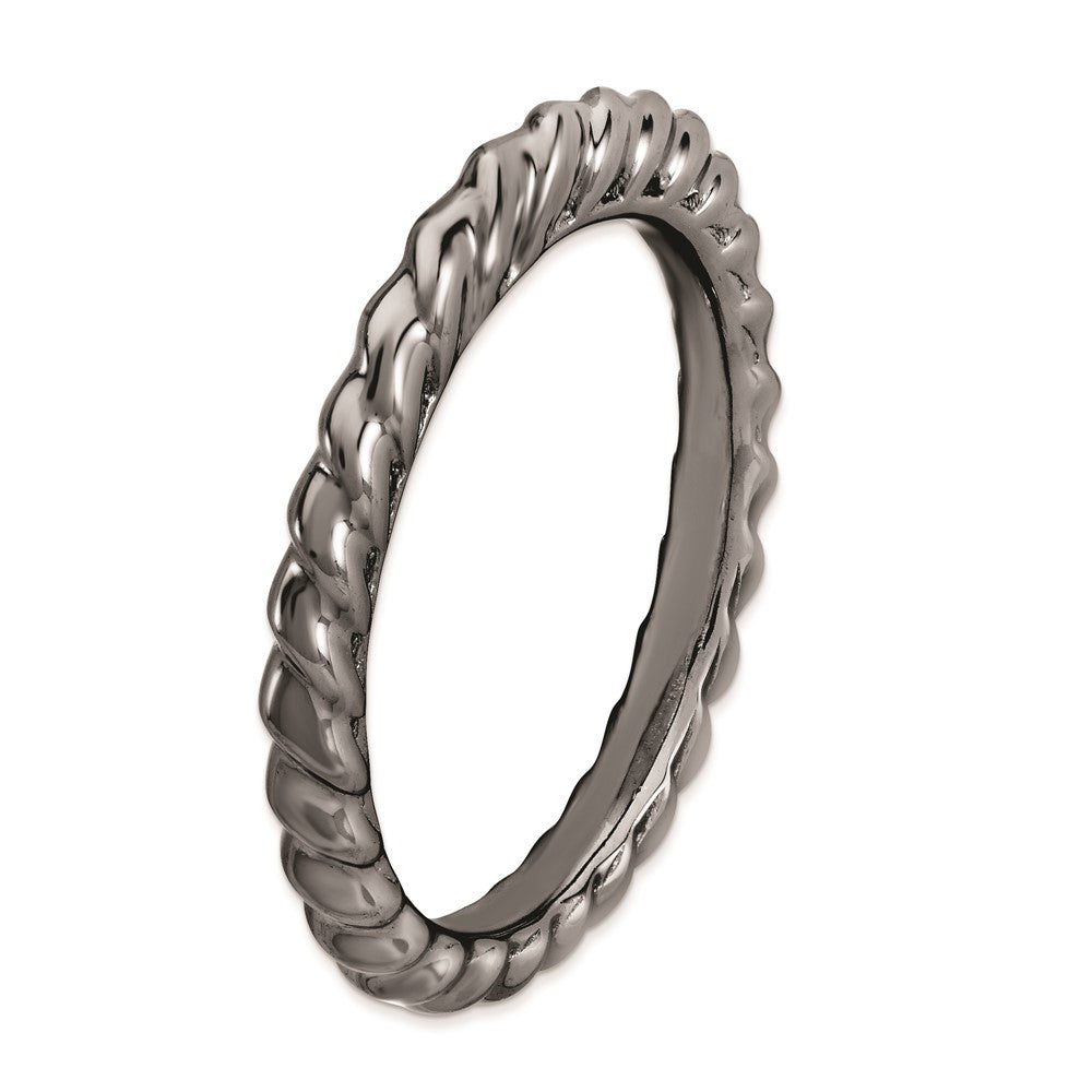 Sterling Silver Stackable Expressions Black-plated Domed Ring