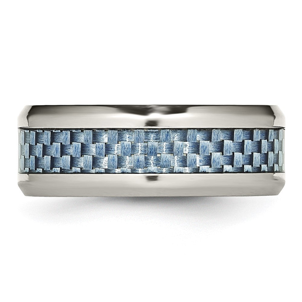 Stainless Steel Polished w/Light Blue Carbon Fiber Inlay 8mm Band Size - 8