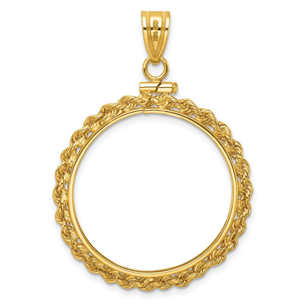 Wideband Distinguished Coin Jewelry 14k Polished Rope 25.0mm x 2.35mm Screw Top Coin Bezel Pendant