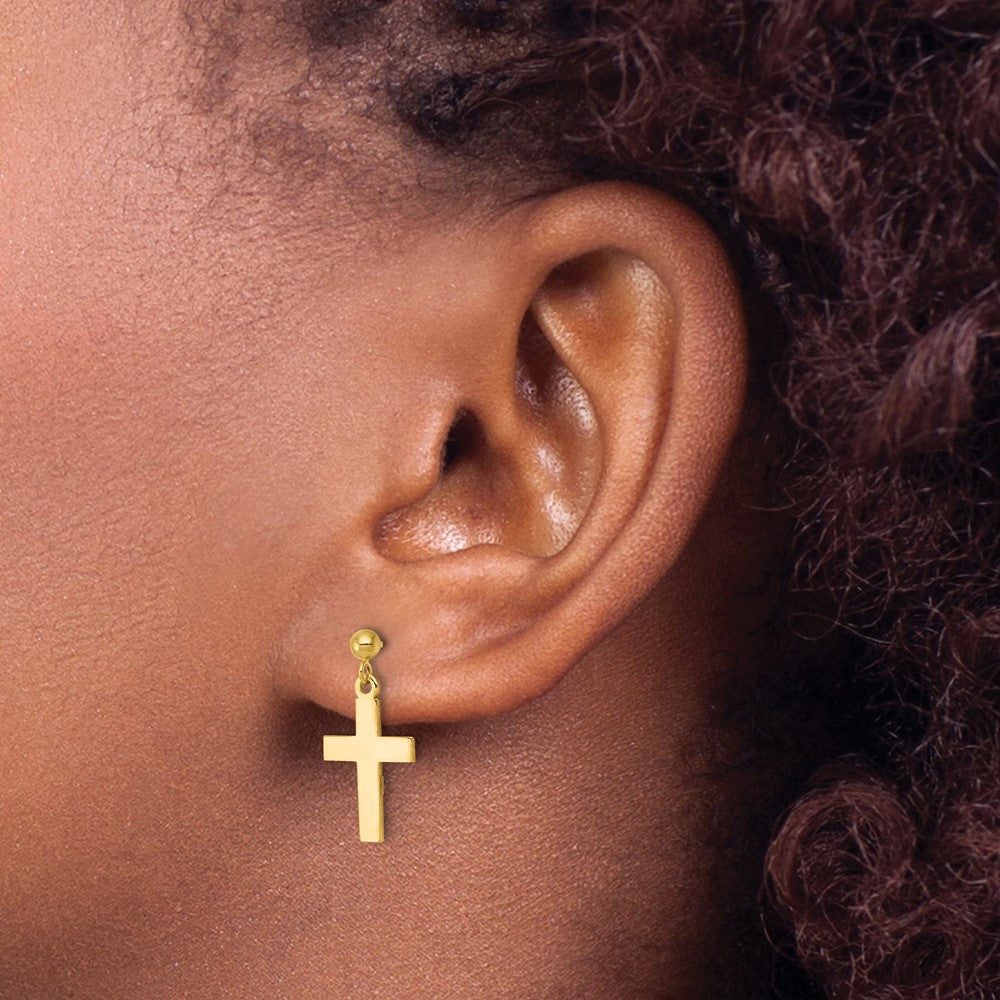 14K Gold Polished Cross Earrings