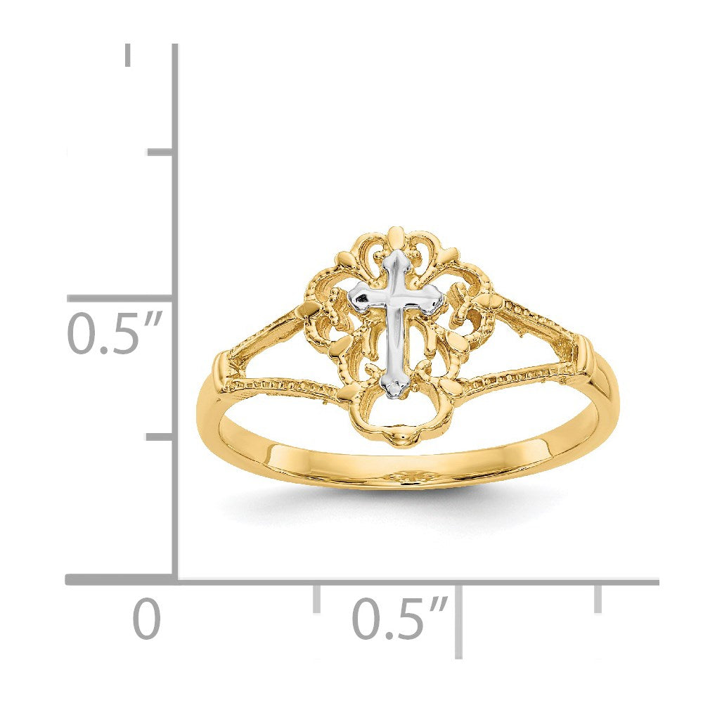 14K Two-tone Diamond Cut Cross Ring Size 7