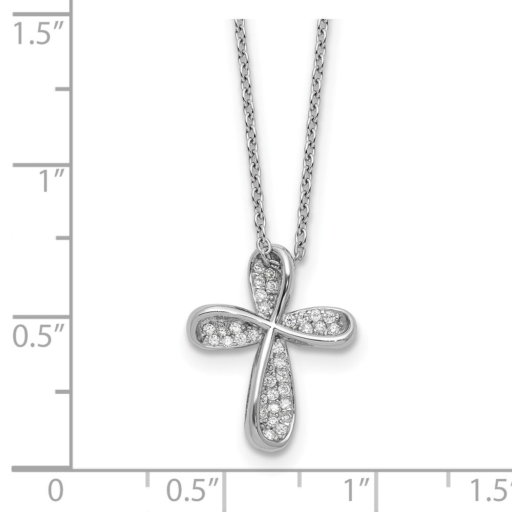 Cheryl M Sterling Silver Rhodium-plated Polished CZ Cross with 2 Inch Extension Necklace 18 Inches