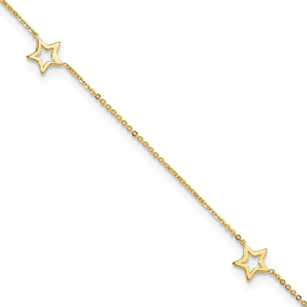 14K Adjustable Star 9in Plus 1in extension Anklet 9 inches
