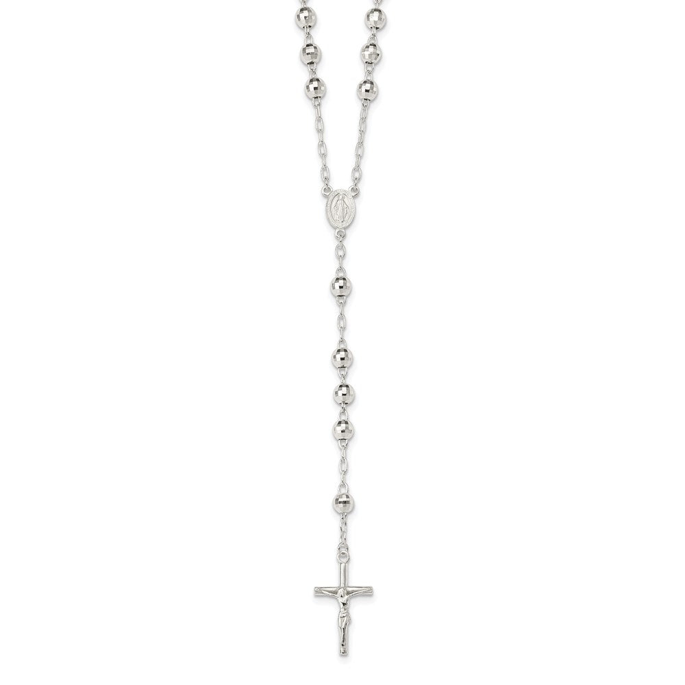 Sterling Silver Polished Rosary Necklace 26 Inches