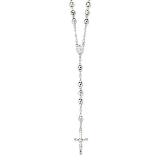 Sterling Silver Polished Rosary Necklace 26 Inches