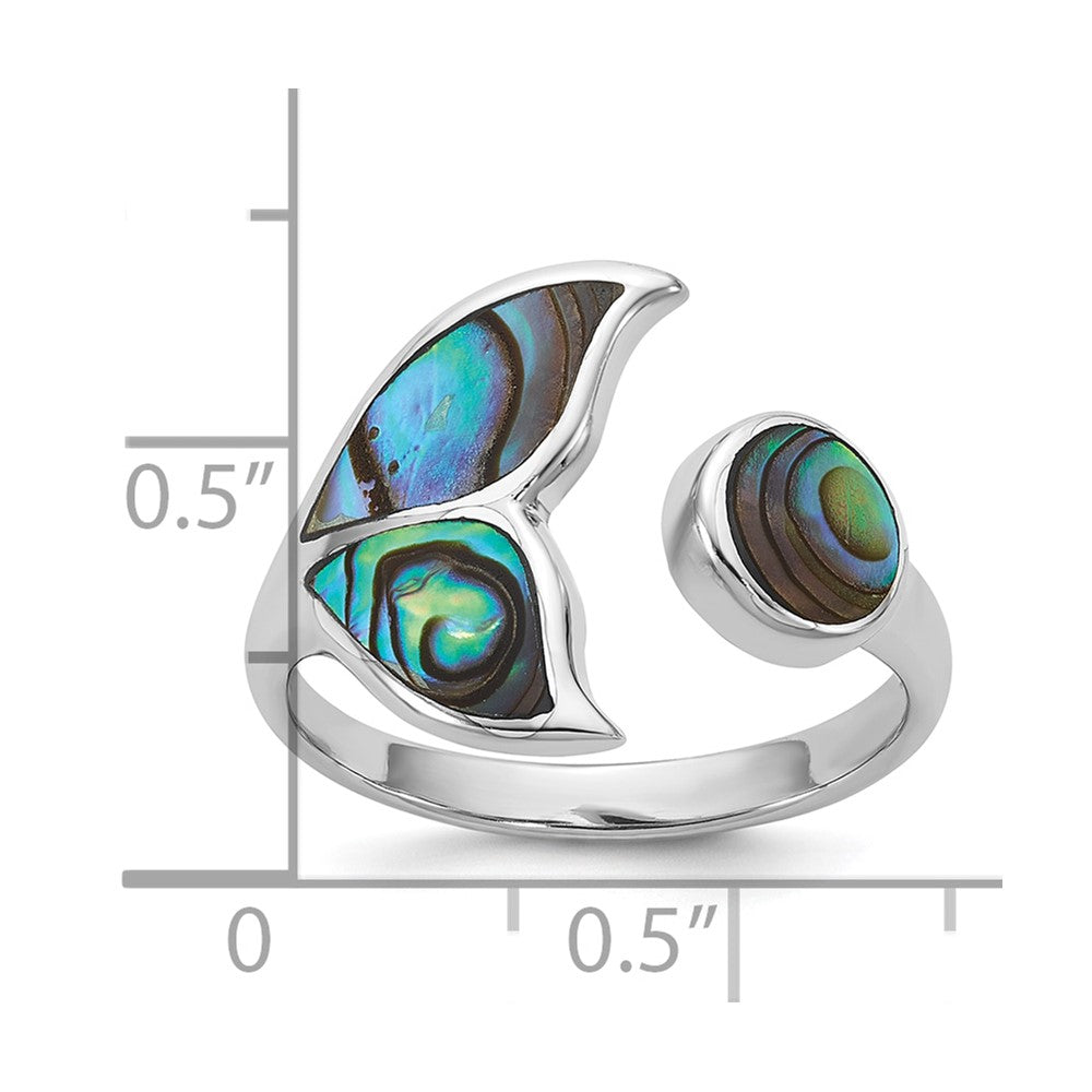 Sterling Silver Rhodium-plated Polished Abalone Whale Tail Size 6 Ring