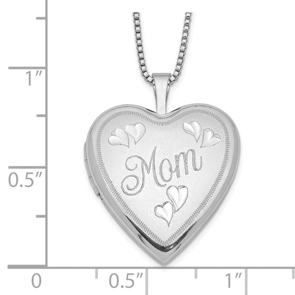 Sterling Silver Rhodium-plated 20mm Mom Heart Locket Necklace 18 Inches