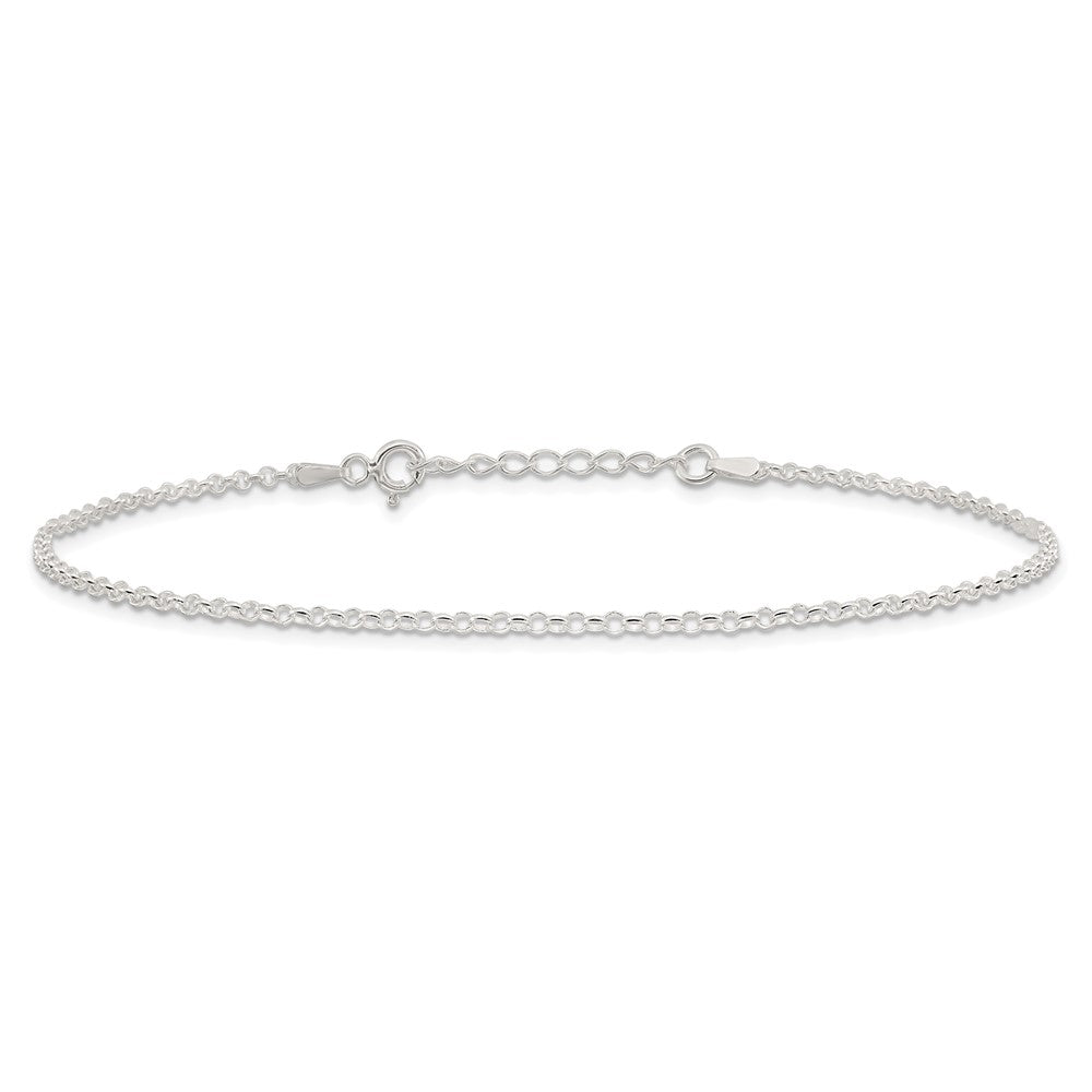 Sterling Silver 2mm Rolo 9in Plus 1in ext. Chain Anklet 9 inches