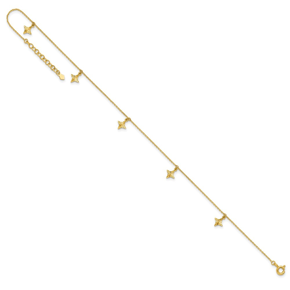 10k Polished Diamond-cut Stars 5-Station 9 inch with 1 inch Extension Anklet