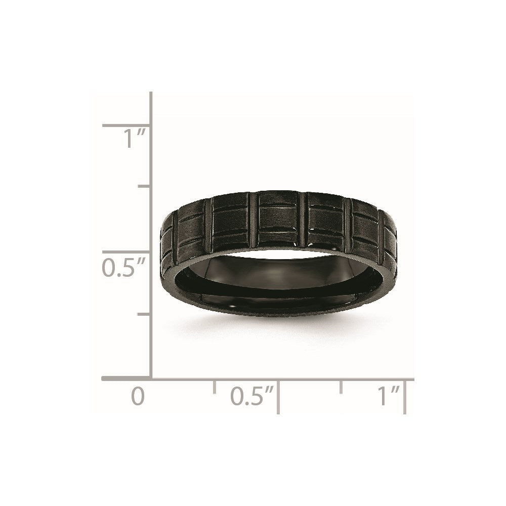 Titanium Brushed and Polished Black IP-plated 6mm Notched Band Size - 7