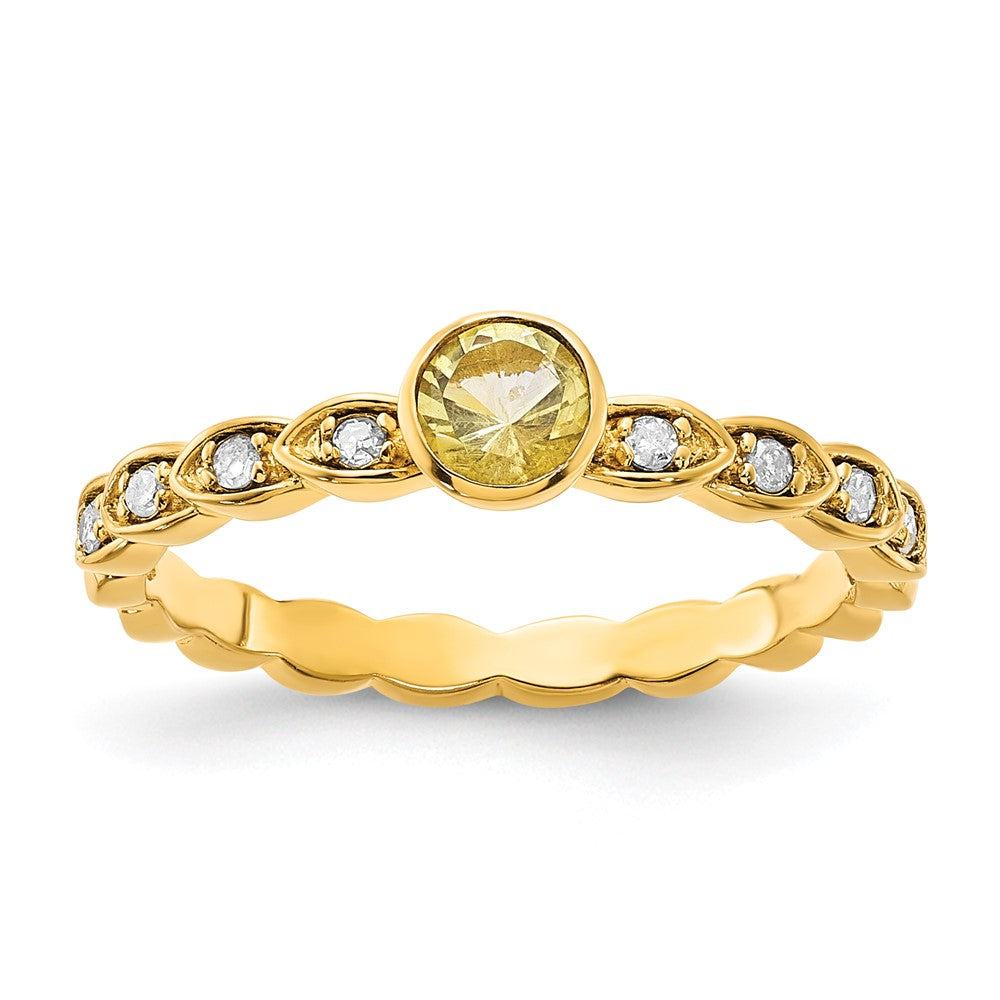 Sterling Silver Gold Tone Citrine and Diamond Ring